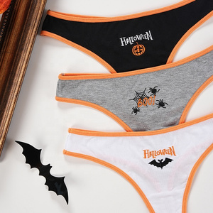 Embroidered Halloween Design Mid-Rise Bragas Sin Costuras Para Mujer No Show Seamless Thong Panties Women Underwear