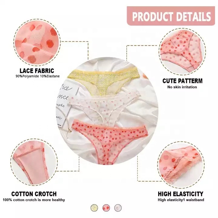 Sharicca Soft Lace Lovely Fruit Print Sexy String Panties Thong Honeymoon Transparent Polyamide Women's Panties