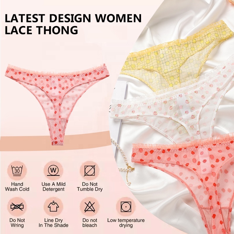 Sharicca Soft Lace Lovely Fruit Print Sexy String Panties Thong Honeymoon Transparent Polyamide Women's Panties