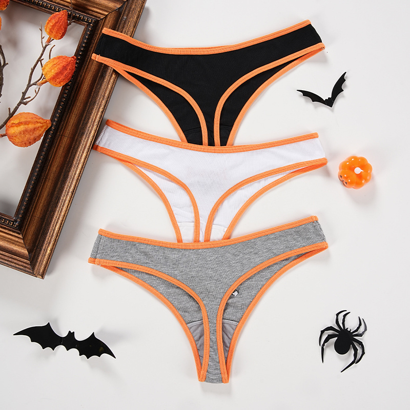 Embroidered Halloween Design Mid-Rise Bragas Sin Costuras Para Mujer No Show Seamless Thong Panties Women Underwear