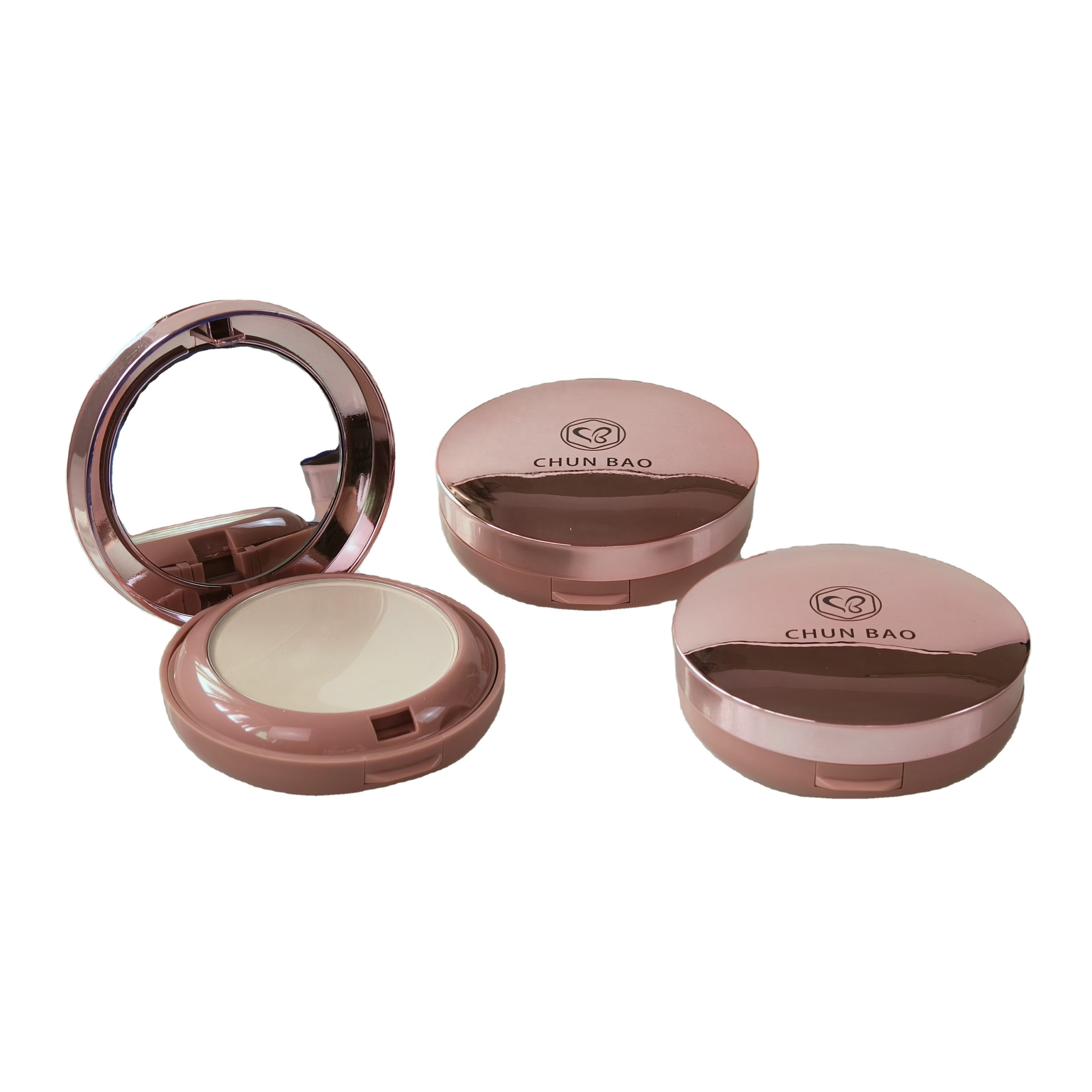 OEM ODM empty double layer plastic ABS PCR packaging luxury unique round pressed powder container with mirror