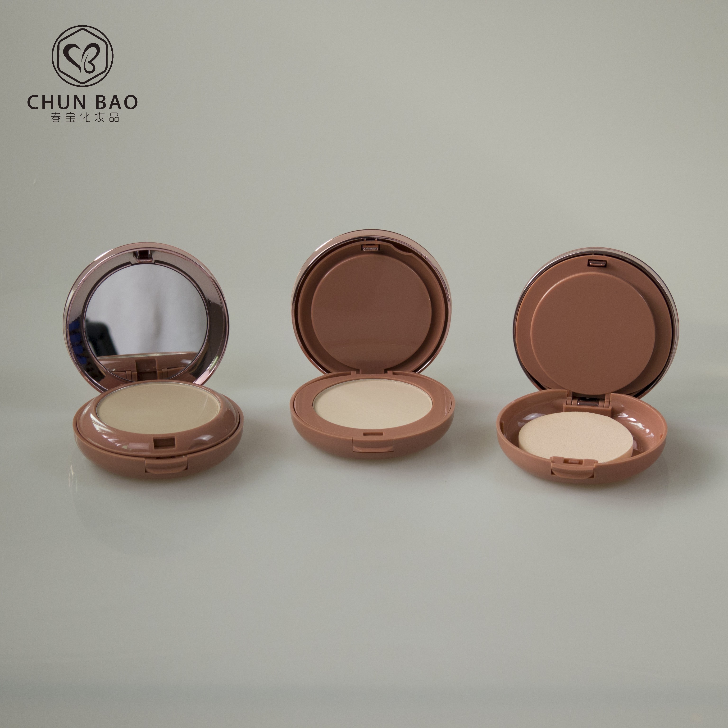 OEM ODM empty double layer plastic ABS PCR packaging luxury unique round pressed powder container with mirror