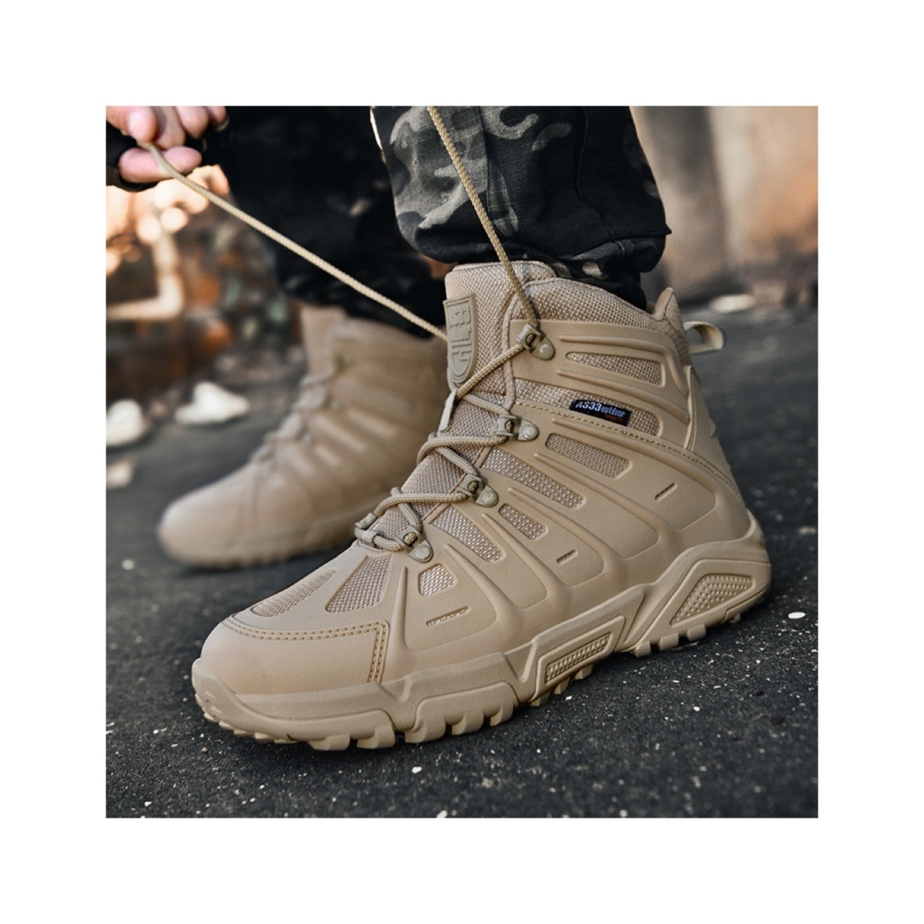 STNM 2024 Factory High Ankle Men Combat Shoes Outdoor Desert Training Black Khaki Safety Men Tactical Boots