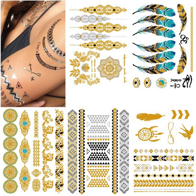 New design Gold Foil Silver Leaf Temporary Golden Wedding Hand Sticker Paper Henna Tattoo Stickers