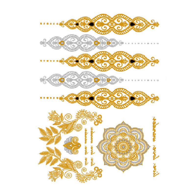 New design Gold Foil Silver Leaf Temporary Golden Wedding Hand Sticker Paper Henna Tattoo Stickers