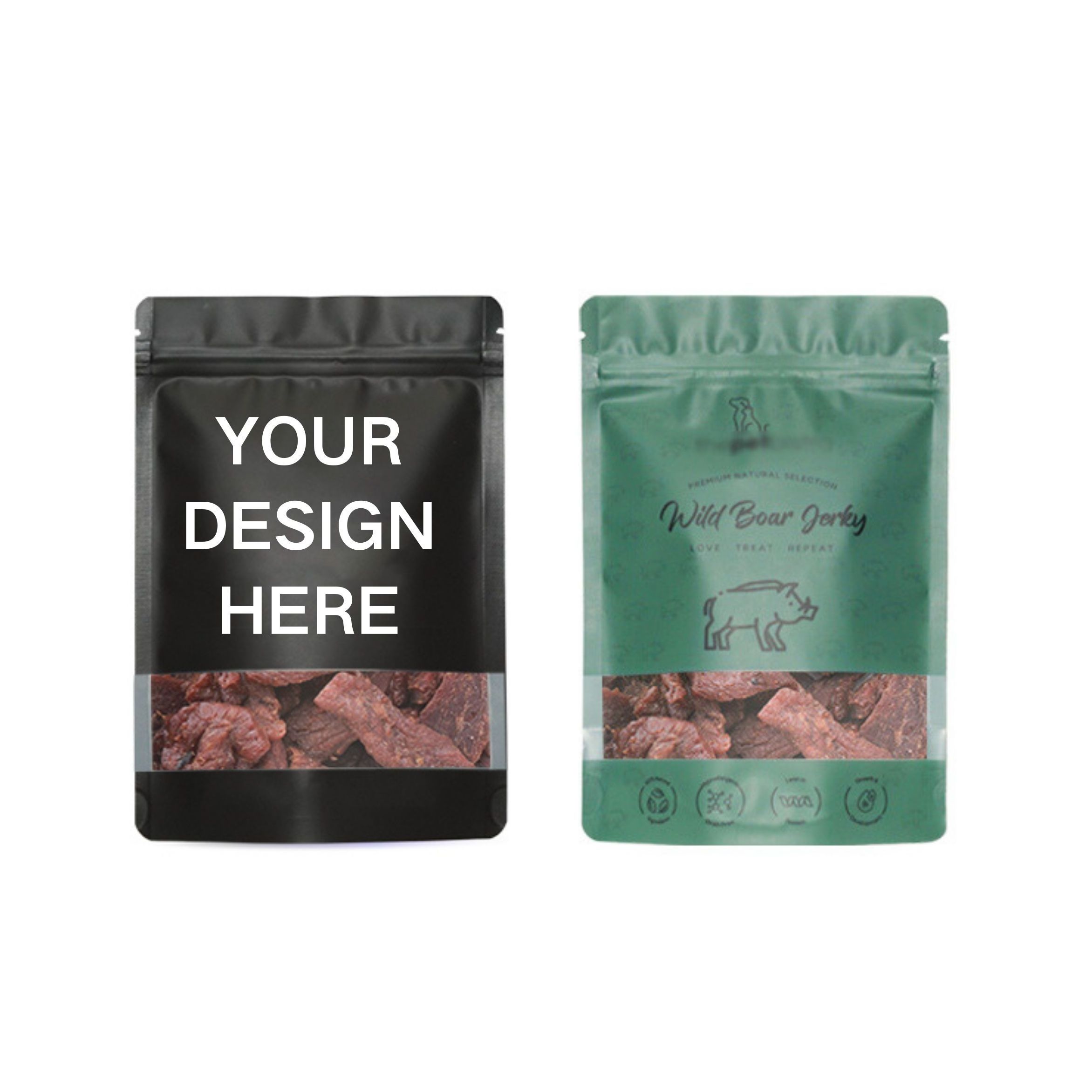 Custom printed zip lock mylar bags plastic transparent window dog cat treat pet food packaging smell proof stand up zipper pouch