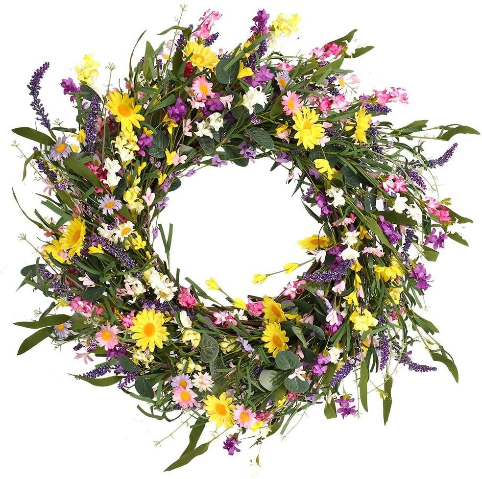 Beautiful Artificial Spring And Summer Wreath For Front Door Or Home Decoration 24