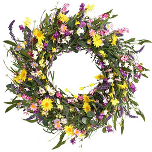 Beautiful Artificial Spring And Summer Wreath For Front Door Or Home Decoration 24" Daisy And Lavender Wreath