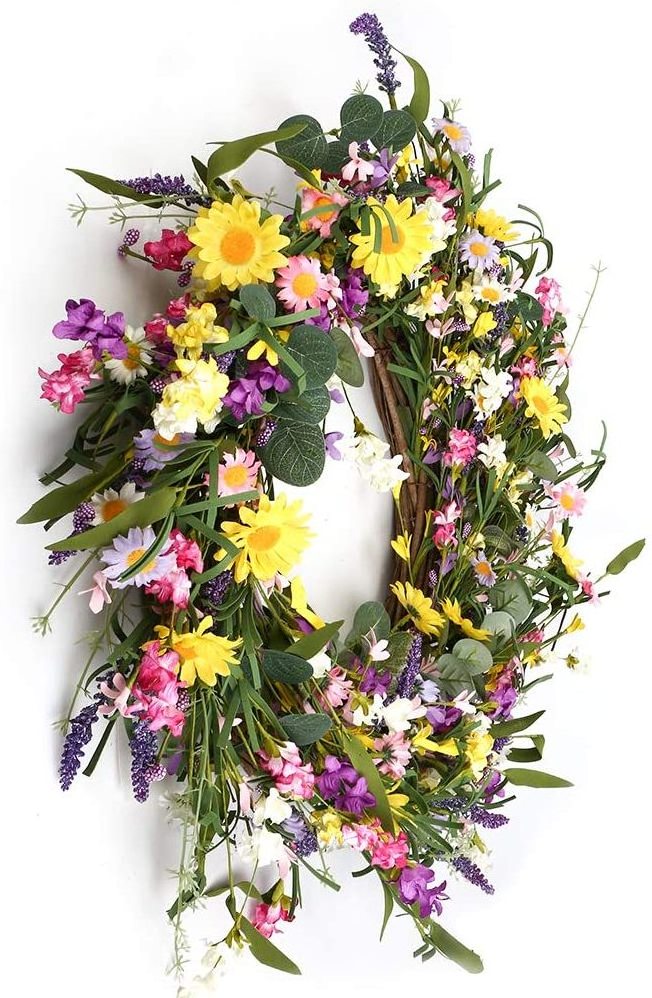 Beautiful Artificial Spring And Summer Wreath For Front Door Or Home Decoration 24