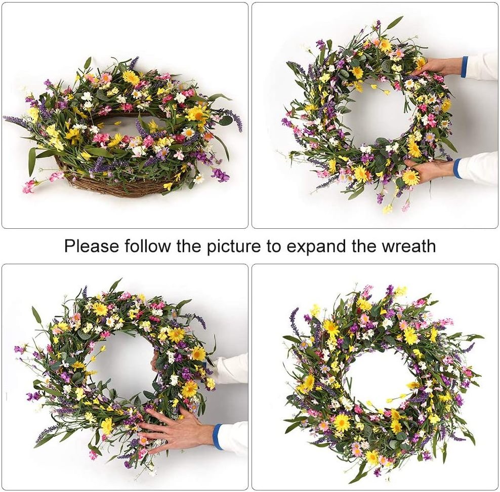 Beautiful Artificial Spring And Summer Wreath For Front Door Or Home Decoration 24