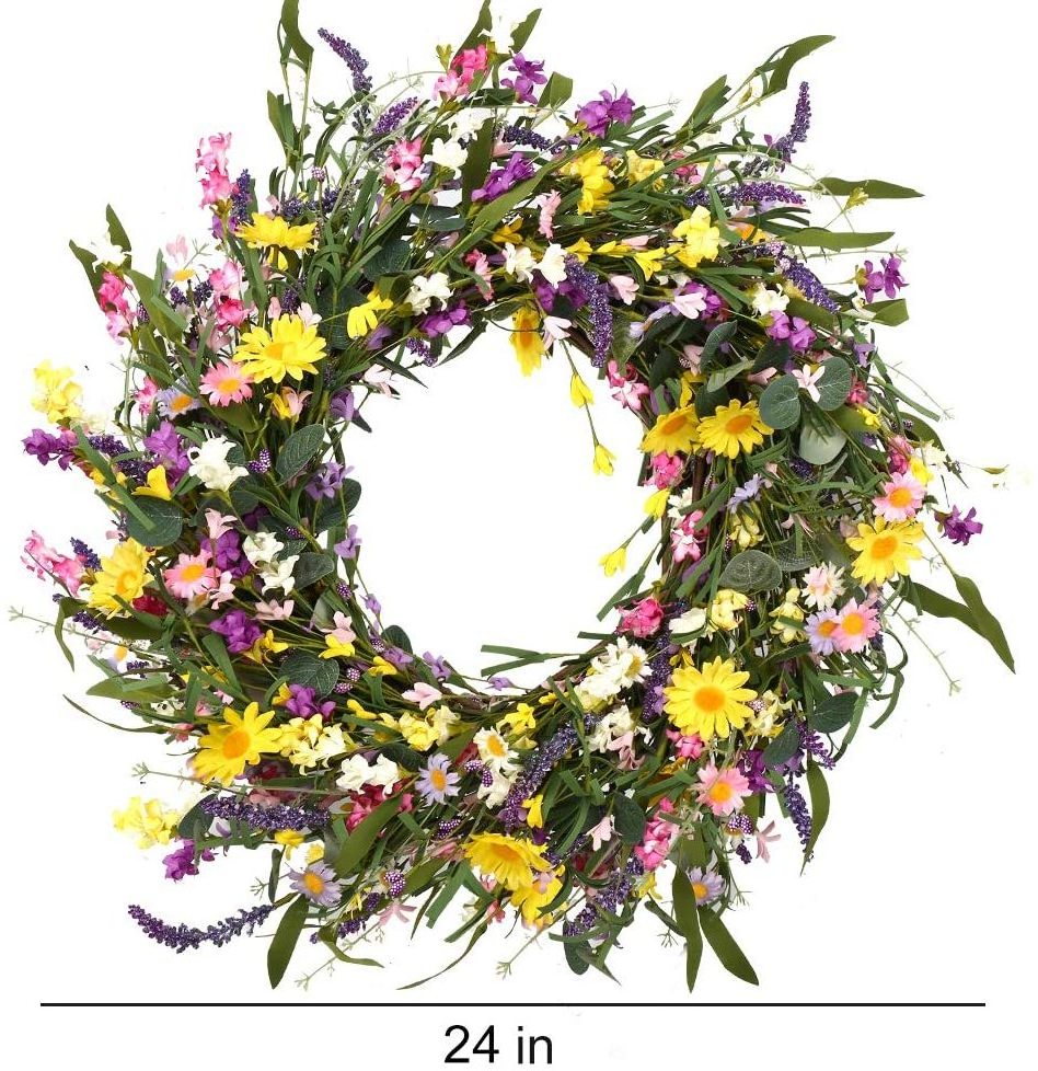 Beautiful Artificial Spring And Summer Wreath For Front Door Or Home Decoration 24