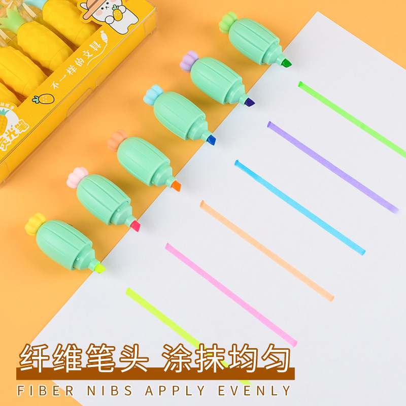 Mini Macaron Highlighter Set Wholesale Carrot Strawberry Corn cactus Pineapple styling marker pen