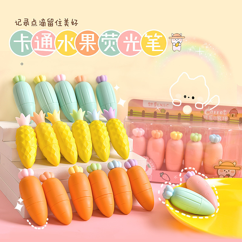 Mini Macaron Highlighter Set Wholesale Carrot Strawberry Corn cactus Pineapple styling marker pen