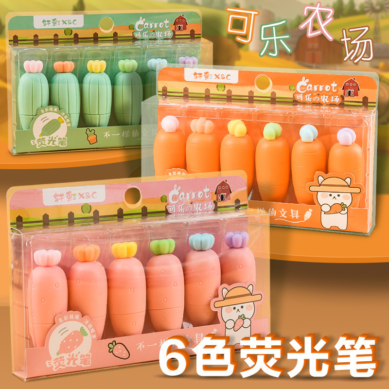 Mini Macaron Highlighter Set Wholesale Carrot Strawberry Corn cactus Pineapple styling marker pen