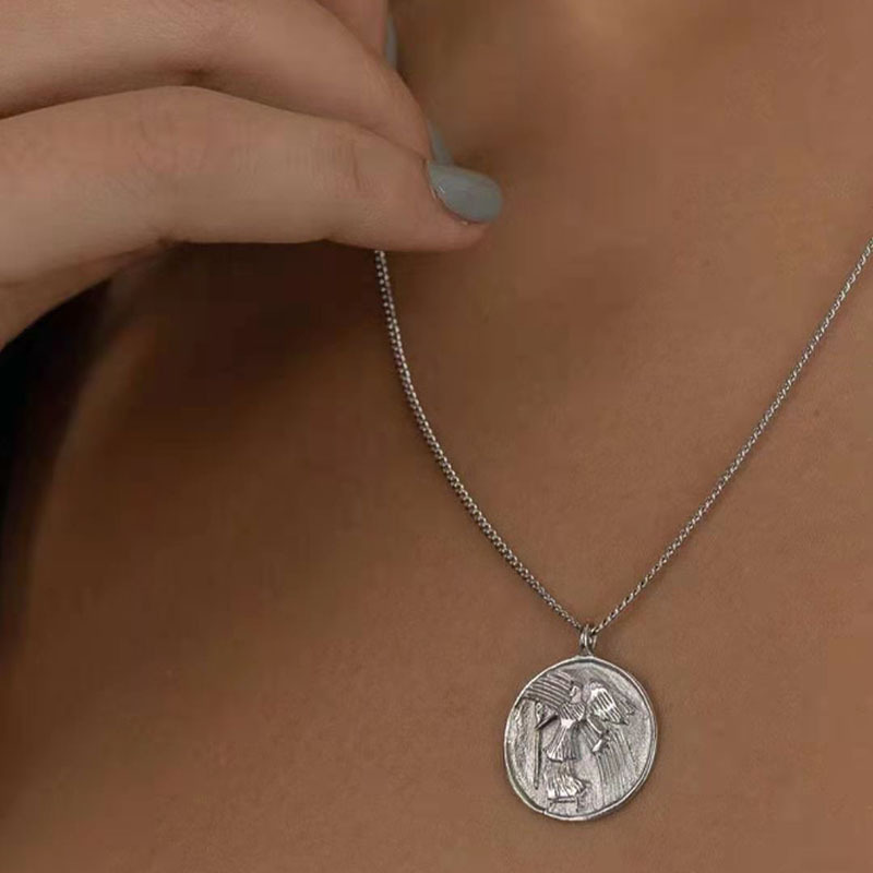 Greek Legend Mystery God Necklace 18K Gold Medal Necklace Stainless Steel Coin Guardian Angel Pendant Necklace Women