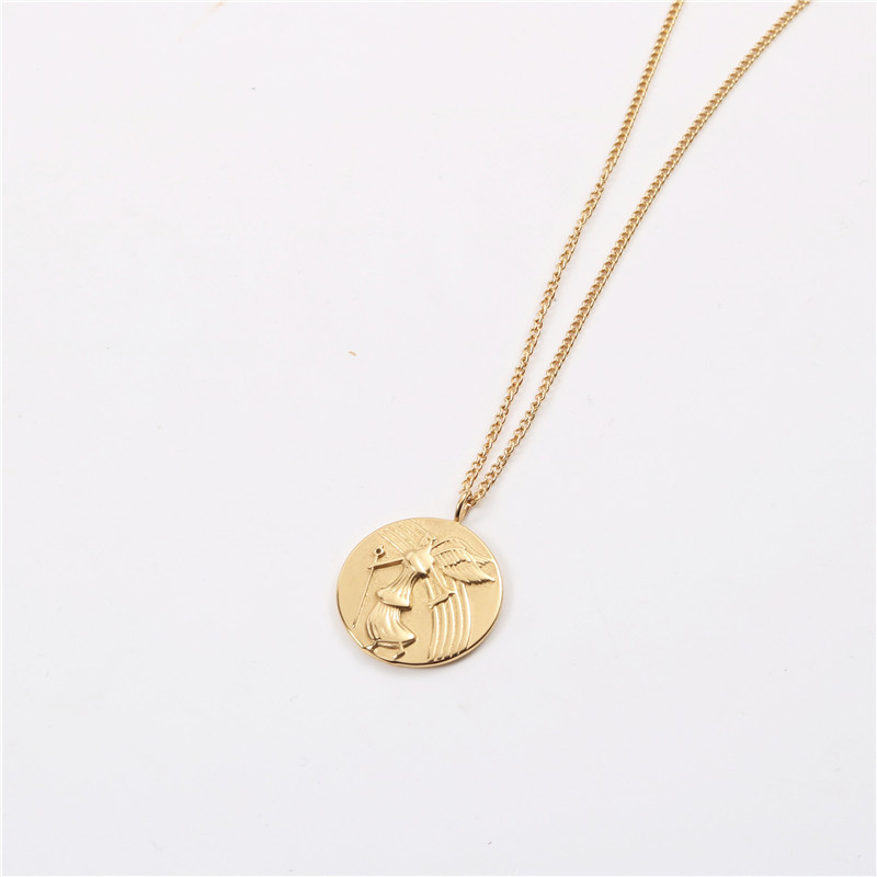 Greek Legend Mystery God Necklace 18K Gold Medal Necklace Stainless Steel Coin Guardian Angel Pendant Necklace Women