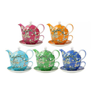 Stechcol Ceramic Colorful Tea Pot and Cup Set Eco-friendly Glazed Bone China Chinese Tea for One Set