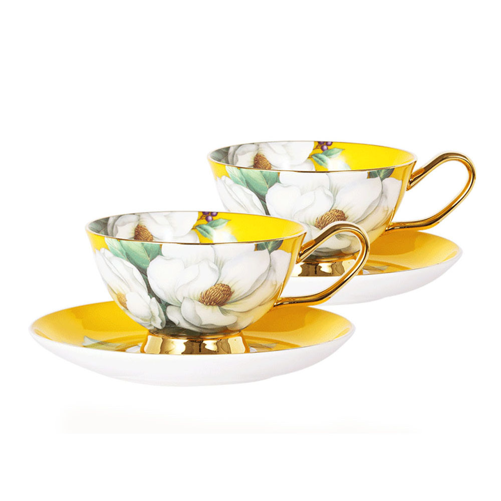 Stechcol Flower Ceramic Luxury Coffee Mug Plate Set Gift Box New Bone china Gold Decorated Caffe Cup and Saucer