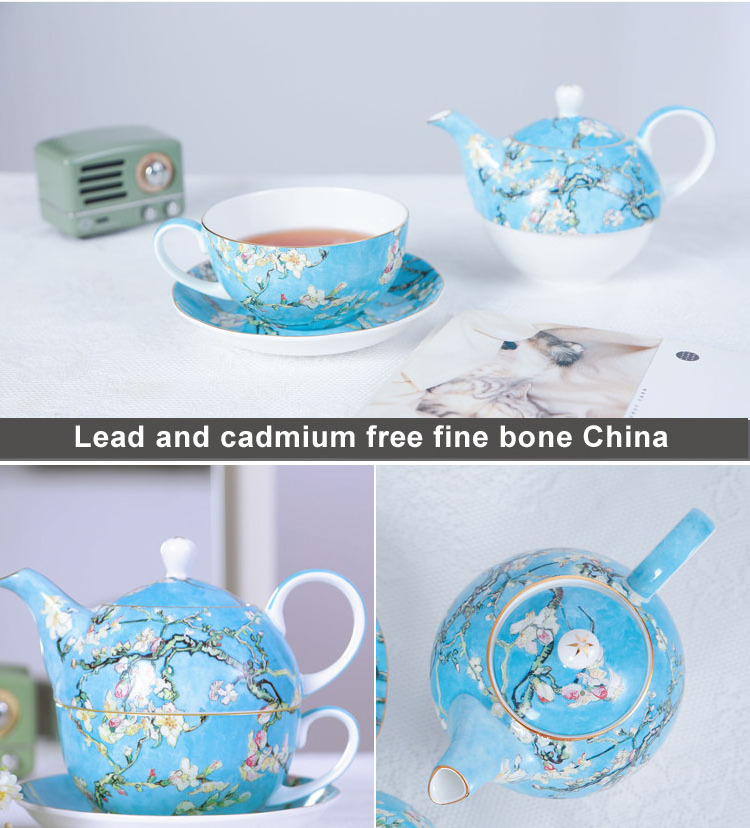 Stechcol Ceramic Colorful Tea Pot and Cup Set Eco-friendly Glazed Bone China Chinese Tea for One Set