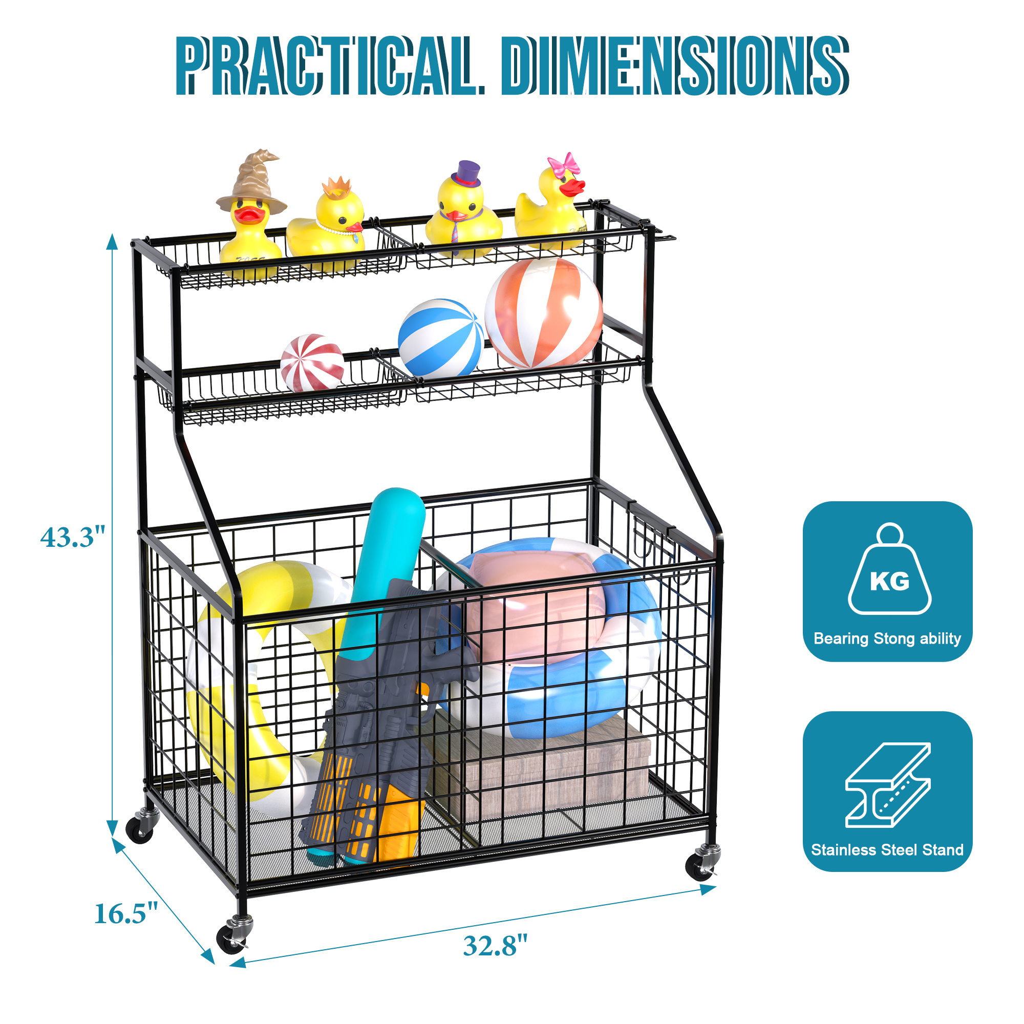 Balls Storage Organizer Sports Equipments Storage Rack for Ball  Storage Cart