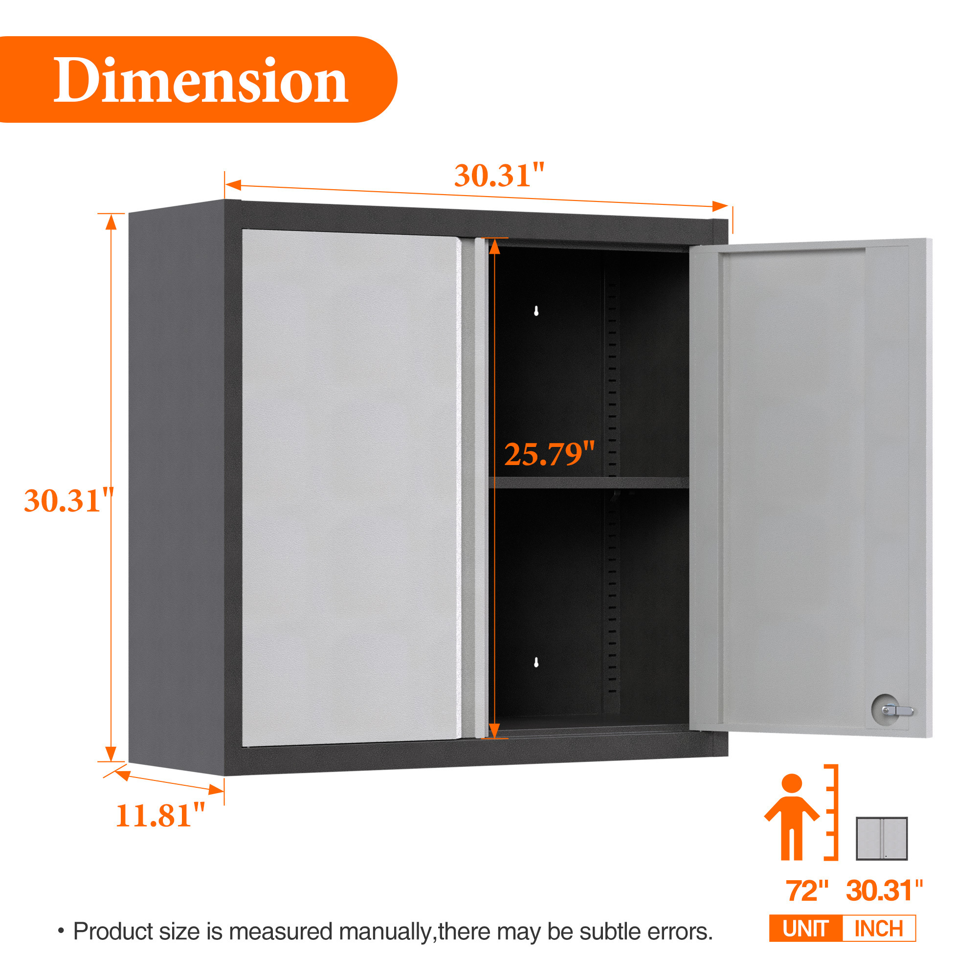 Small Metal Garage Storage Wall Mounted Steel Garage Tool Cabinets  Adjustable Shelf 2 Door File Locker for Garage Office H