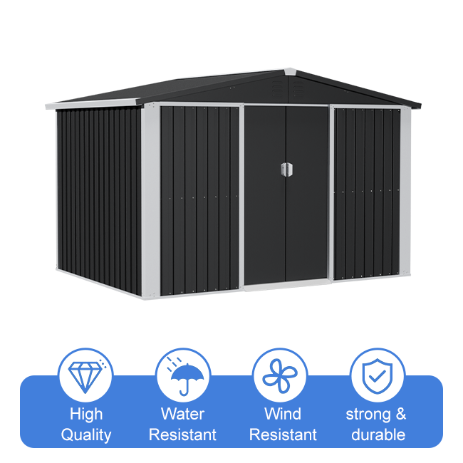 Outdoor Shed House with Double-Sliding-Door Metal Storage Garden Shed