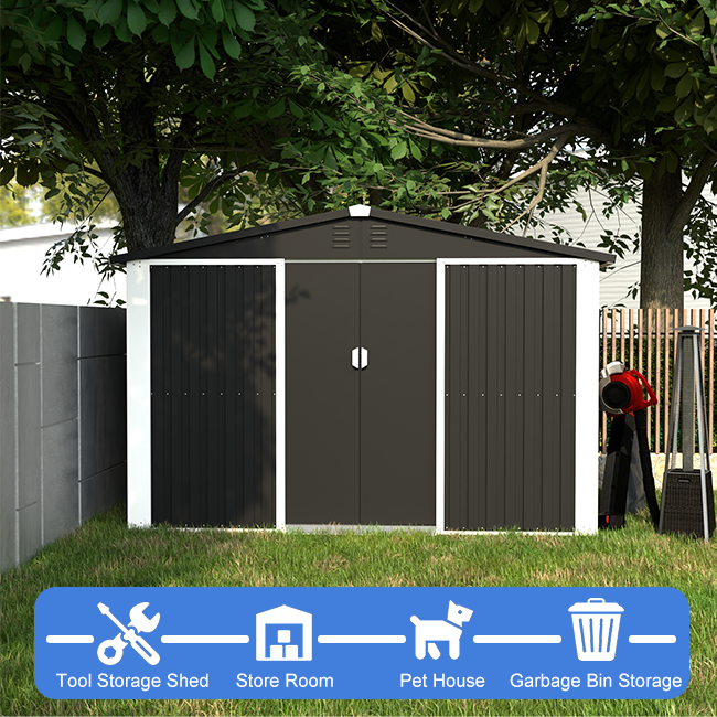 Outdoor Shed House with Double-Sliding-Door Metal Storage Garden Shed