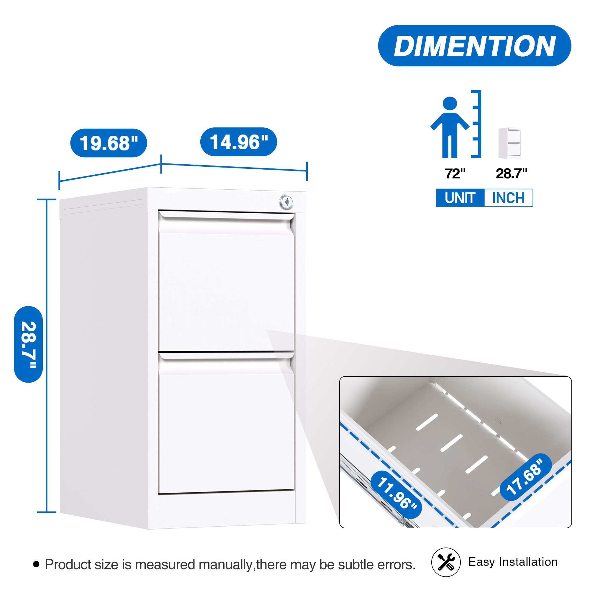 Office File Cabinet 2 Drawers Vertical Filing Cabinet Hanging Law Cabinet Metal Card Box