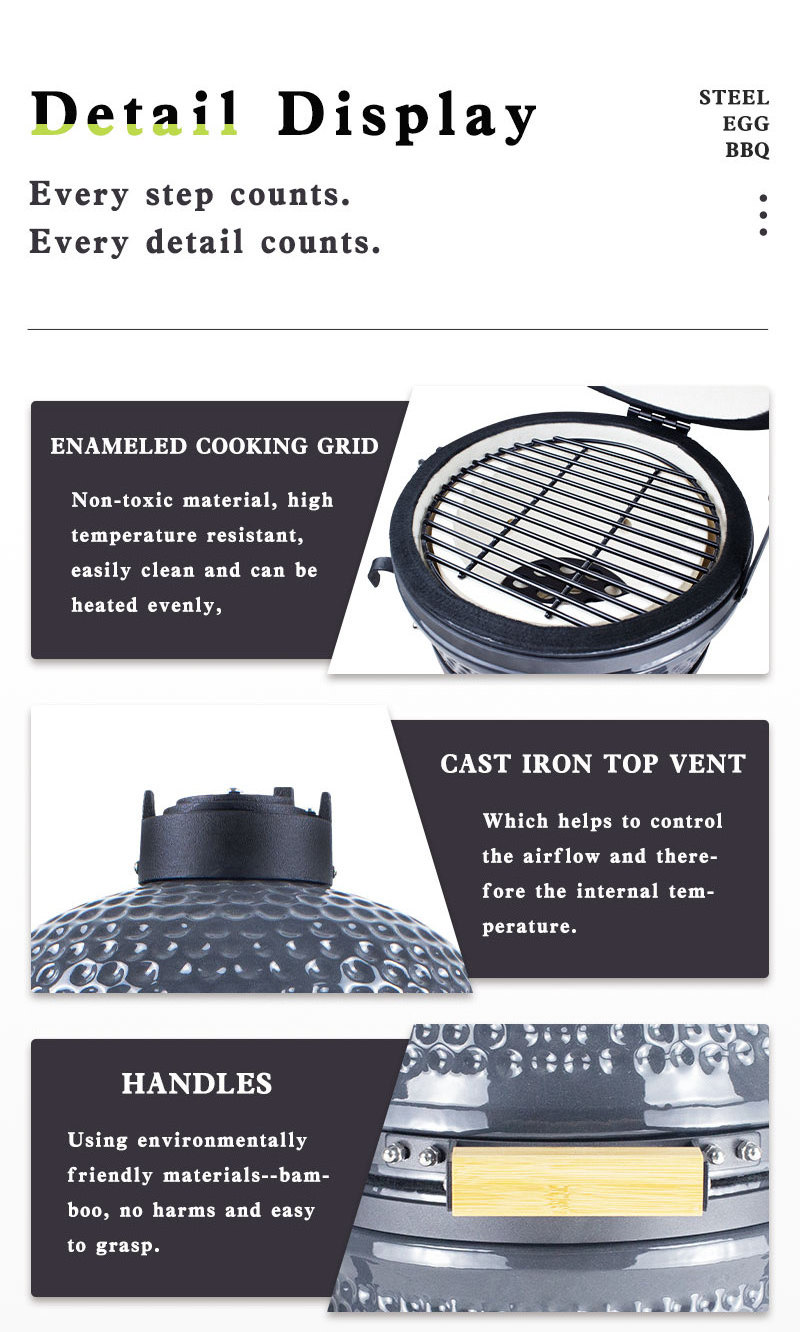 STEEL EGG BBQ 13 inch mini matte black kamado  ceramic kamado grill garden supplies pizza oven