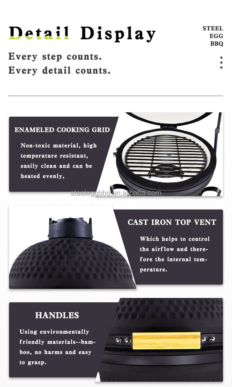 STEEL EGG BBQ 13 inch mini matte black kamado  ceramic kamado grill garden supplies pizza oven