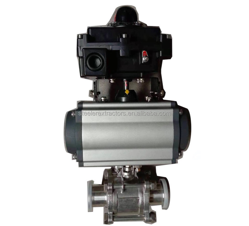 SS304  actuator Sanitary bolted Three piece triclamp Ball Valve with explosion proof limit switch