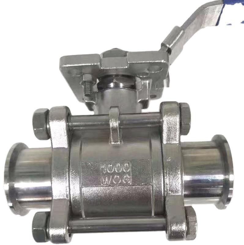 SS304 Sanitary 2 inch 3 piece bolted triclamp Ball Valve with locking device