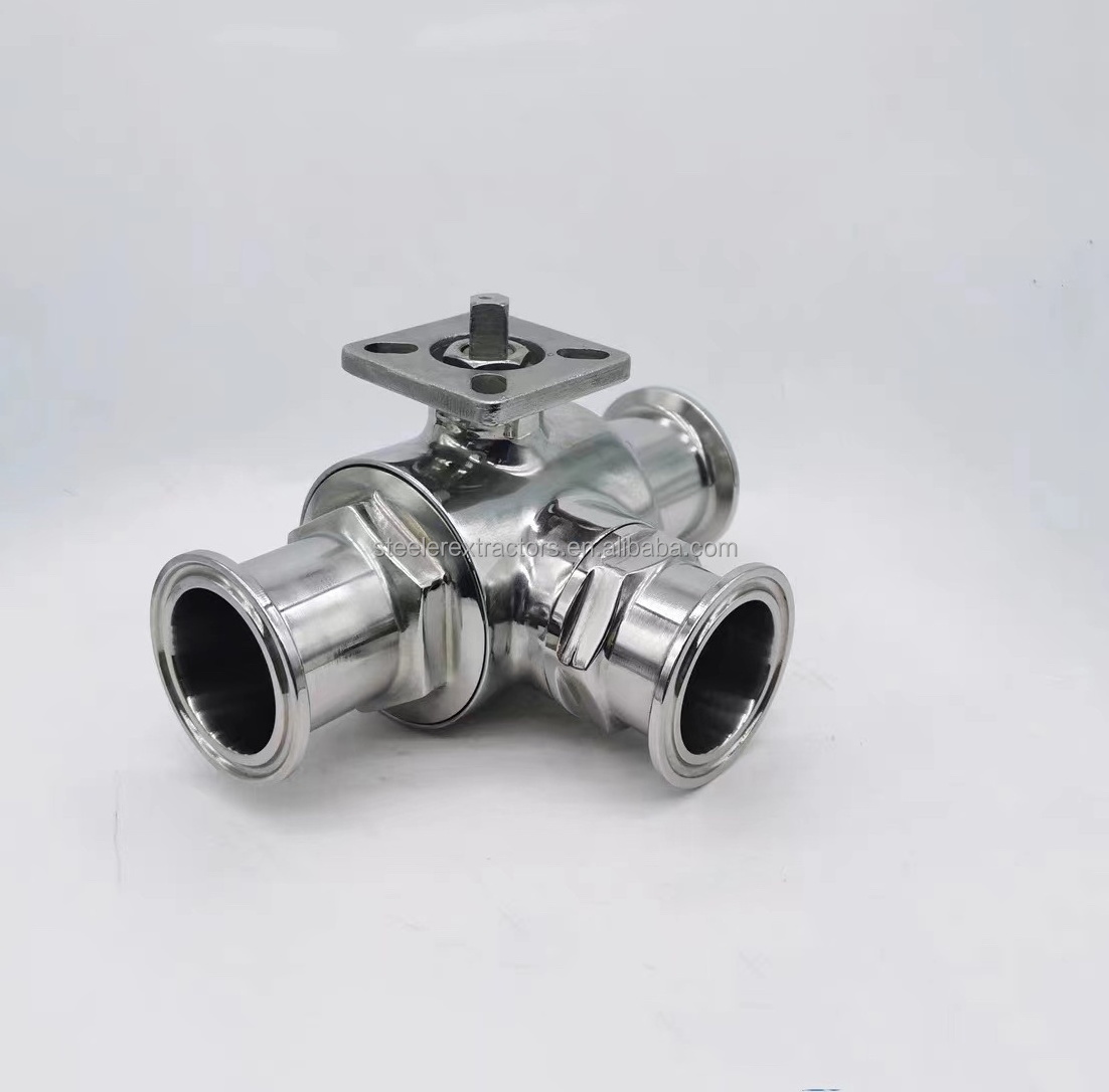 Food Grade Stainless Steel 304 316L Manual Tri Clamp 3 Way T Type Ball Valve