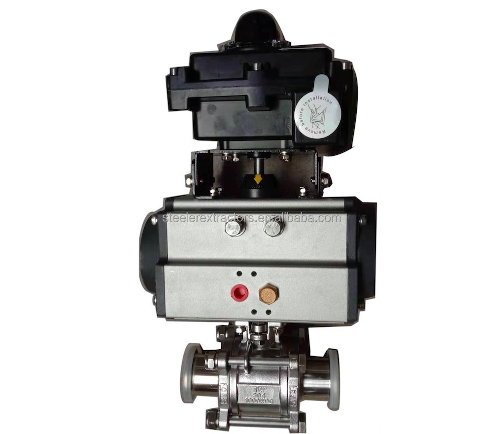 SS304  actuator Sanitary bolted Three piece triclamp Ball Valve with explosion proof limit switch