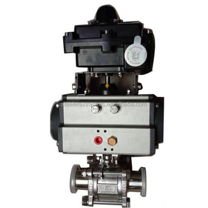 SS304  actuator Sanitary bolted Three piece triclamp Ball Valve with explosion proof limit switch