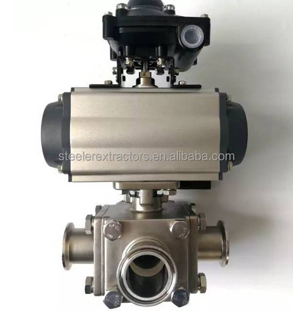 SS304  actuator Sanitary bolted Three piece triclamp Ball Valve with explosion proof limit switch