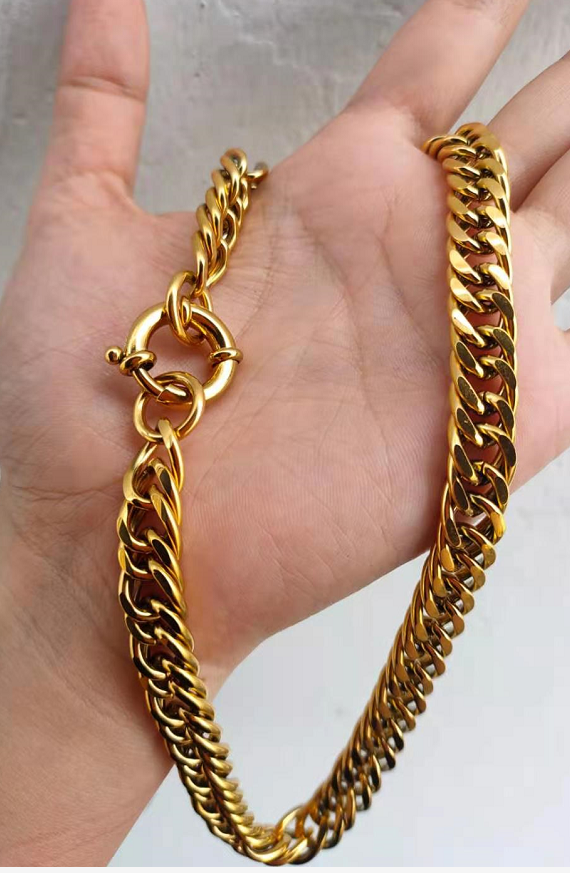 INS hot 10mm Gold Plated stainless steel Double Cuban Link Curb thick Chain Necklace