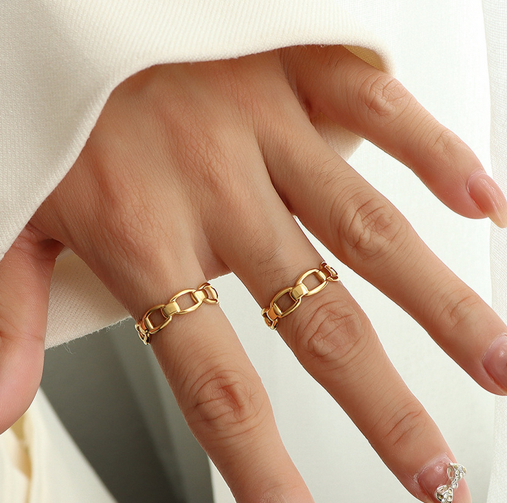 Dainty korean Jewelry Hollow Chain Open Ring Gold rings Stainless Steel jewelry ring