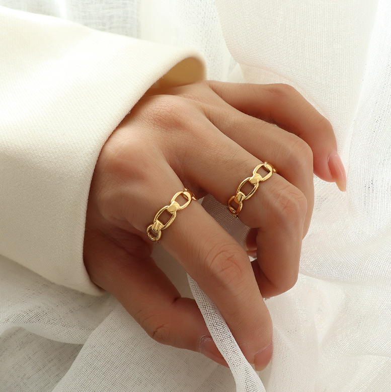 Dainty korean Jewelry Hollow Chain Open Ring Gold rings Stainless Steel jewelry ring