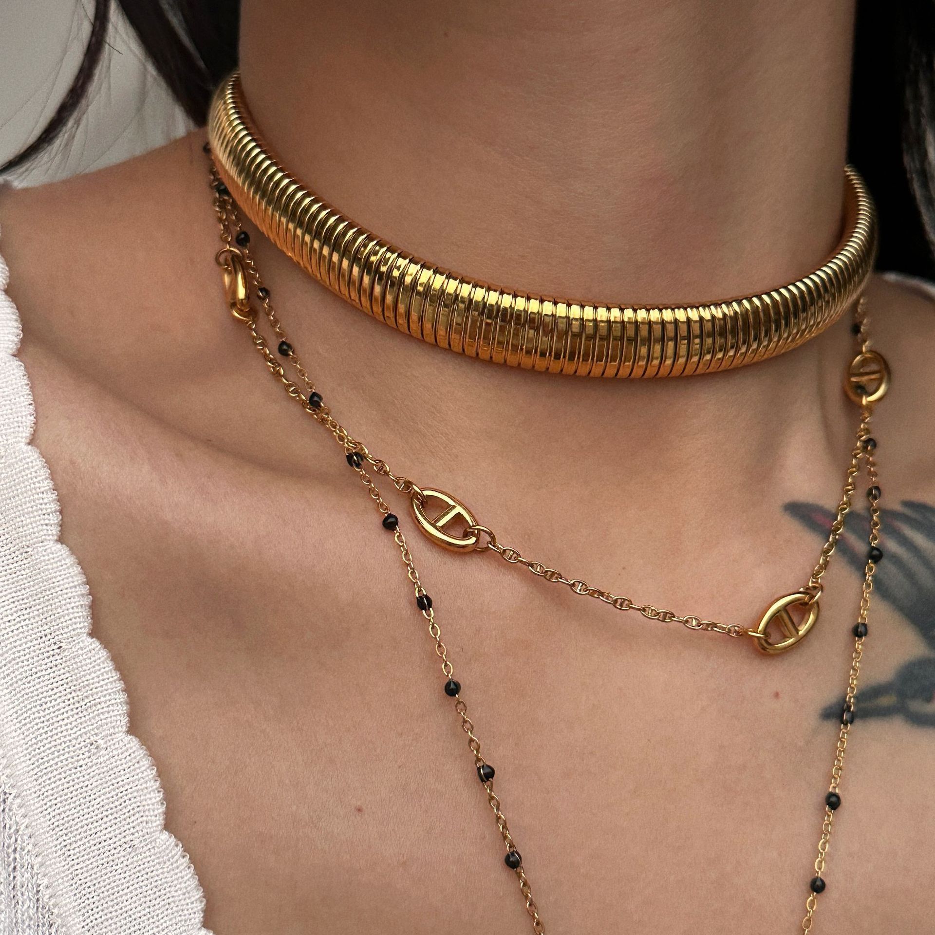 Waterproof jewelry Gypsy steel Stretch choker 18k gold chunky chain choker non tarnish jewelry stainless steel necklace