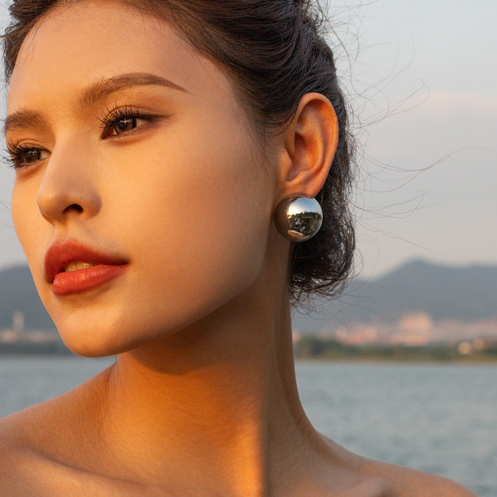 Fashion waterproof jewelry stainless steel earring round ball stud earrings half dome earrings women fine jewelry