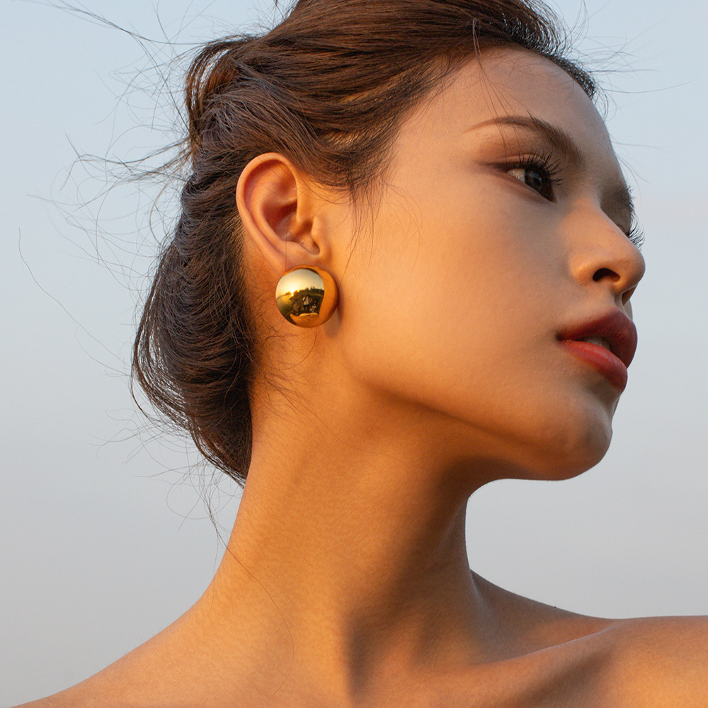 Fashion waterproof jewelry stainless steel earring round ball stud earrings half dome earrings women fine jewelry