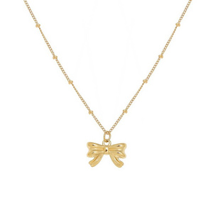 Custom 18k PVD Plated Girls Gift Pendant Necklace Gold Bow-Knot Charm necklace Stainless Steel Women's Jewelry