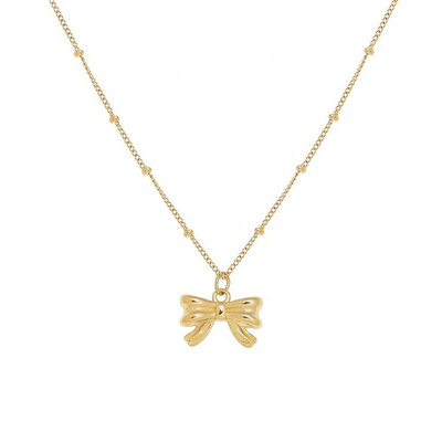 Custom 18k PVD Plated Girls Gift Pendant Necklace Gold Bow-Knot Charm necklace Stainless Steel Women's Jewelry