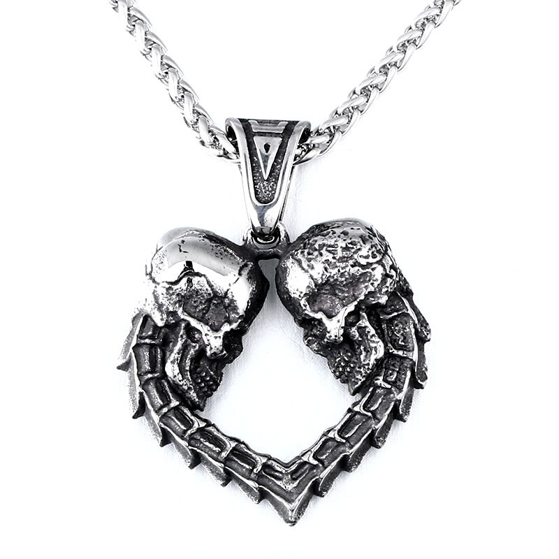 SSLHP114P steel soldier double skull hollow heart pendant stainless steel choker heart necklace pendant