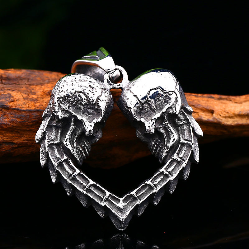 SSLHP114P steel soldier double skull hollow heart pendant stainless steel choker heart necklace pendant