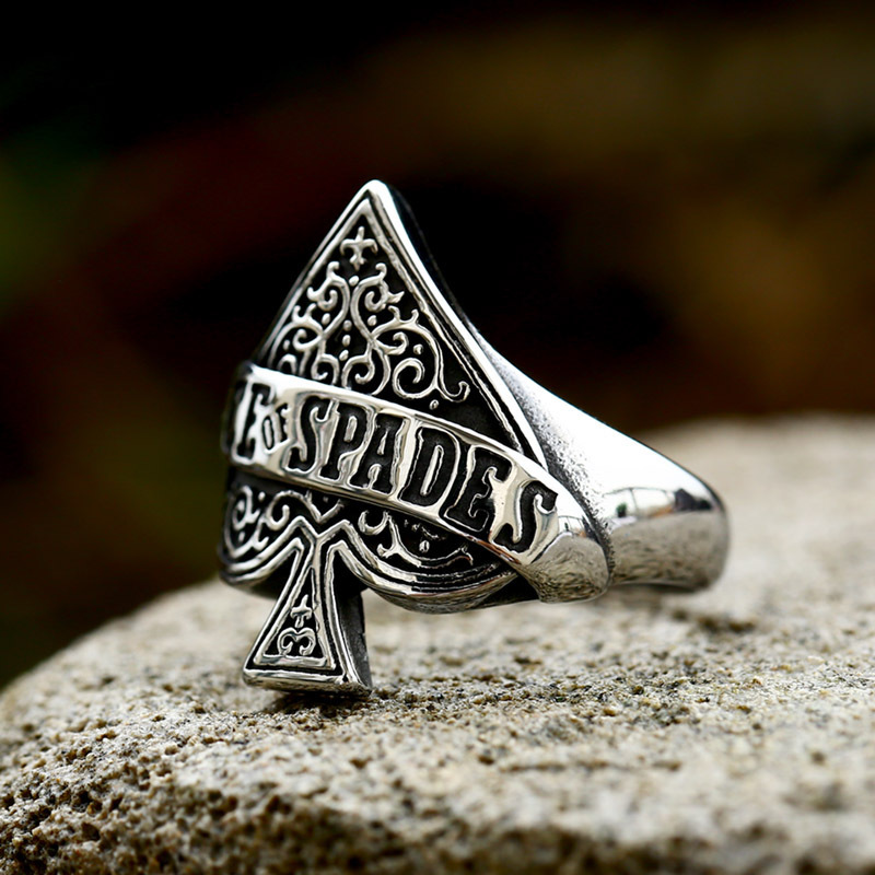 SS8-955R Stainless Steel New Creative Design High Quality Ace Of Spade Playing Card Ring For Men Punk Hip Hop Jewelry