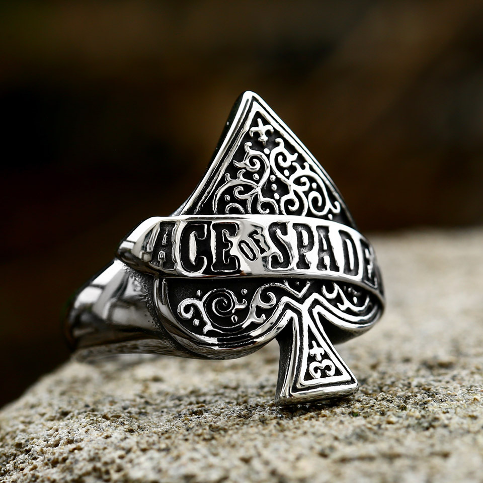 SS8-955R Stainless Steel New Creative Design High Quality Ace Of Spade Playing Card Ring For Men Punk Hip Hop Jewelry