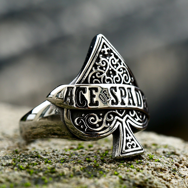 SS8-955R Stainless Steel New Creative Design High Quality Ace Of Spade Playing Card Ring For Men Punk Hip Hop Jewelry