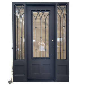 American Arch Door French Entry Exterior Entrance Patio Steel Double Front Wrought Iron Doors cast iron door